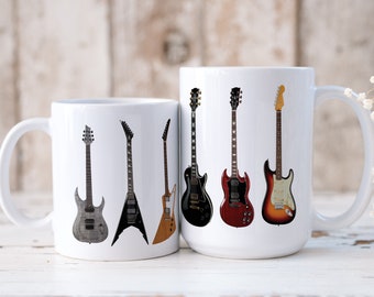 Gitarren-Kaffeetasse - 11 Unzen und 15 Unzen weiße Keramik-Kaffeetasse für Gitarristen