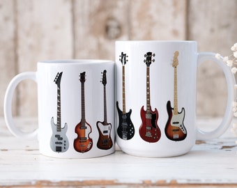 Bass Guitars Mug--Bass Mug, Classic Basses, Gift For Bassist, Musician Gift, Music Cup, Music Teacher Gift, Electric Bass, Electric Basses