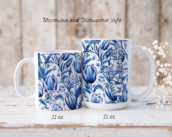 M A M A---Caneca do Dia das Mães--Presente para a Mãe com Nome(s) Personalizado(s)--MAMA com Tulipas Azuis