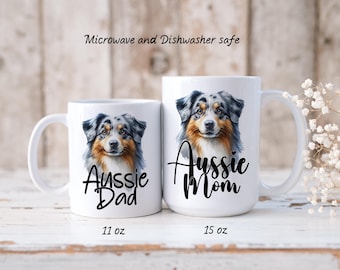 Australische herder Blue Merle koffiemok - Aussie mama of papa 11 oz en 15 oz witte keramische koffiemok