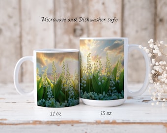 Lily of the Valley Coffee Mug 11 oz or 15 oz, Floral Beauty Tea or Coffee Cup--Personalizable with Name