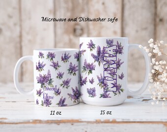 M A M A---Mother's Day Mug--Gift for Mom With Custom Name(s)--MAMA With Lilacs