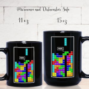 Tetris Frustration Black Mug 11 oz or 15 oz Video Game Mug--Nerdy Tetris Mug, Funny Mug Gift
