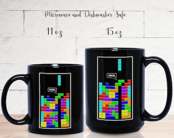 Tetris Frustration Black Mug 11 oz or 15 oz Video Game Mug--Nerdy Tetris Mug, Funny Mug Gift