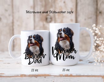 Berner sennenhund kaffemugg -- Berner mamma eller pappa 300 ml och 450 ml vit keramikkaffemugg