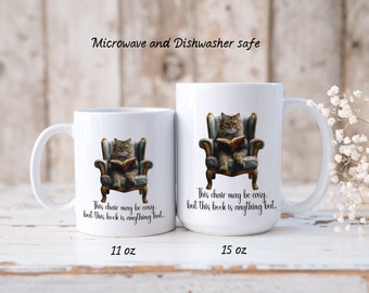 Reading Cat With Spectacles--Easy Chair, Not-so-easy Book--Funny Cat Mug 11 oz and 15 oz
