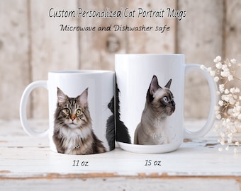 Three Cats Personalized Custom Mug--Your Pet's Photos on a Mug With Their Names--Custom Pet Portrait Mug 11 oz or 15 oz Names Below