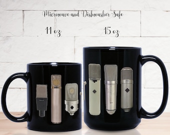 Condenser Microphones Mug, Recording Studio Mug, Singers Mug, Music Producers, Recording Engineers, Musicians, Musician Gift, Black Mug