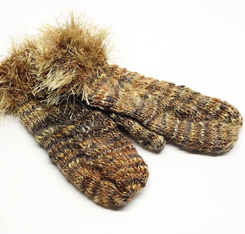Furry Cuff Mittens in Warm Rustic Brown MT002 Etsy