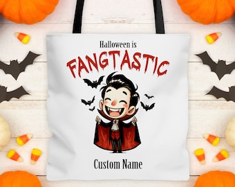 Trick or Treat Bag--Halloween is Fangtastic!--Halloween Bag, Kids' Treat Bag, Trick-or-Treating Tote Bag