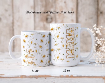M A M A---Mother's Day Mug--Gift for Mom With Custom Name(s)--MAMA With Daisies