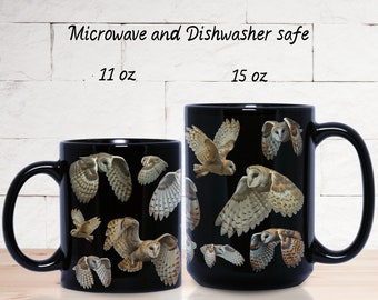 A Parliament of Barn Owls Soaring Through the Night Sky--11 oz or 15 oz Black Ceramic Mug