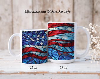 Mug drapeau américain en vitrail : tasse à café patriotique en céramique