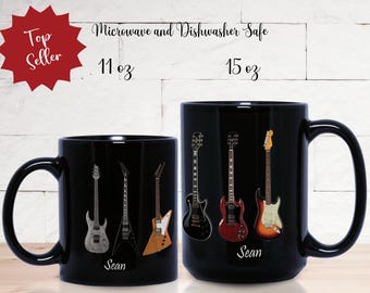Taza de guitarra con nombre personalizado, taza de música, regalos de guitarra, taza de músico, ideas de regalos de guitarra, guitarrista, regalo de profesor de guitarra, regalo de músico
