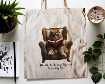 Cat Canvas Tote Bag--Meowtivated to Finish this Book