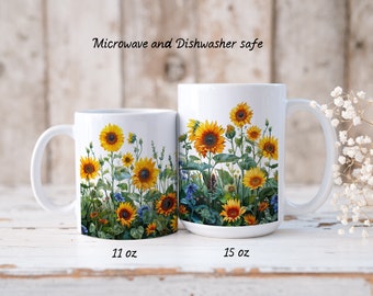 Sunflower Lover's Mug--Pretty Country Floral Mug--Sun Flowers Coffee or Tea, 11 oz or 15 oz