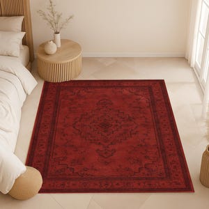 Machine Washable Red Area Rug – Non-Slip Low Pile Carpet for Entryway, Kitchen, Bathroom, Bedroom, or Living Room – Easy to Clean–red rug