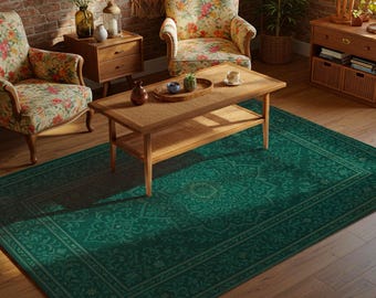 Smaragdgroen vintage vloerkleed | Botanisch medaillontapijt