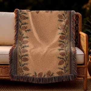 Pinecone Woven Blanket – Cozy Cabin Throw Blanket for Couch or Bed, Rustic Lodge Decor
