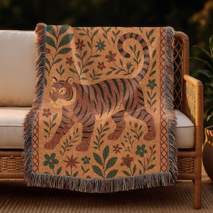 Tiger Woven Cotton Blanket: Boho Jungle Safari Throw