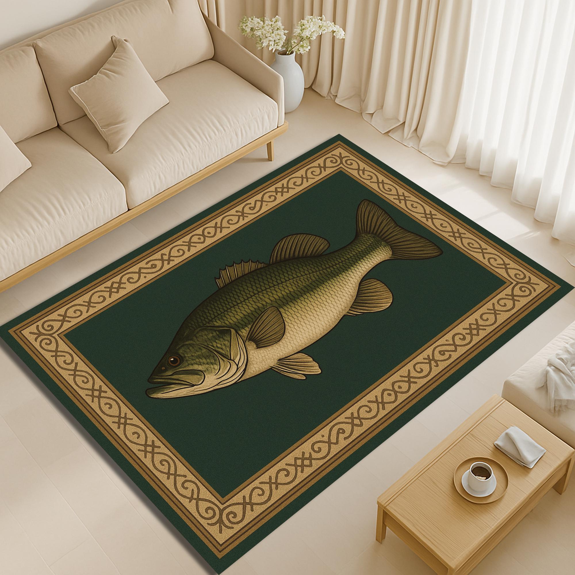Fish Rug Bass Bass Fish Area Rug: Rustic Cabin & Lake House Decor - Etsy