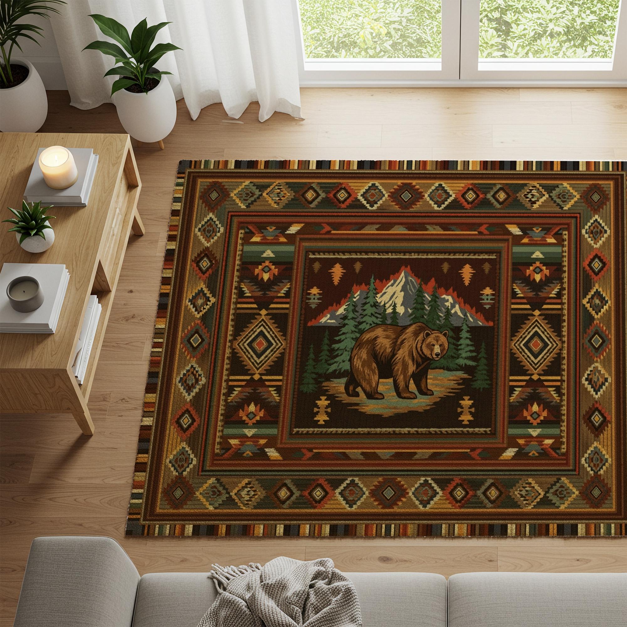 Rustic Bear Area Rug: Cabin Lodge Mountain Decor Washable Non-slip ...