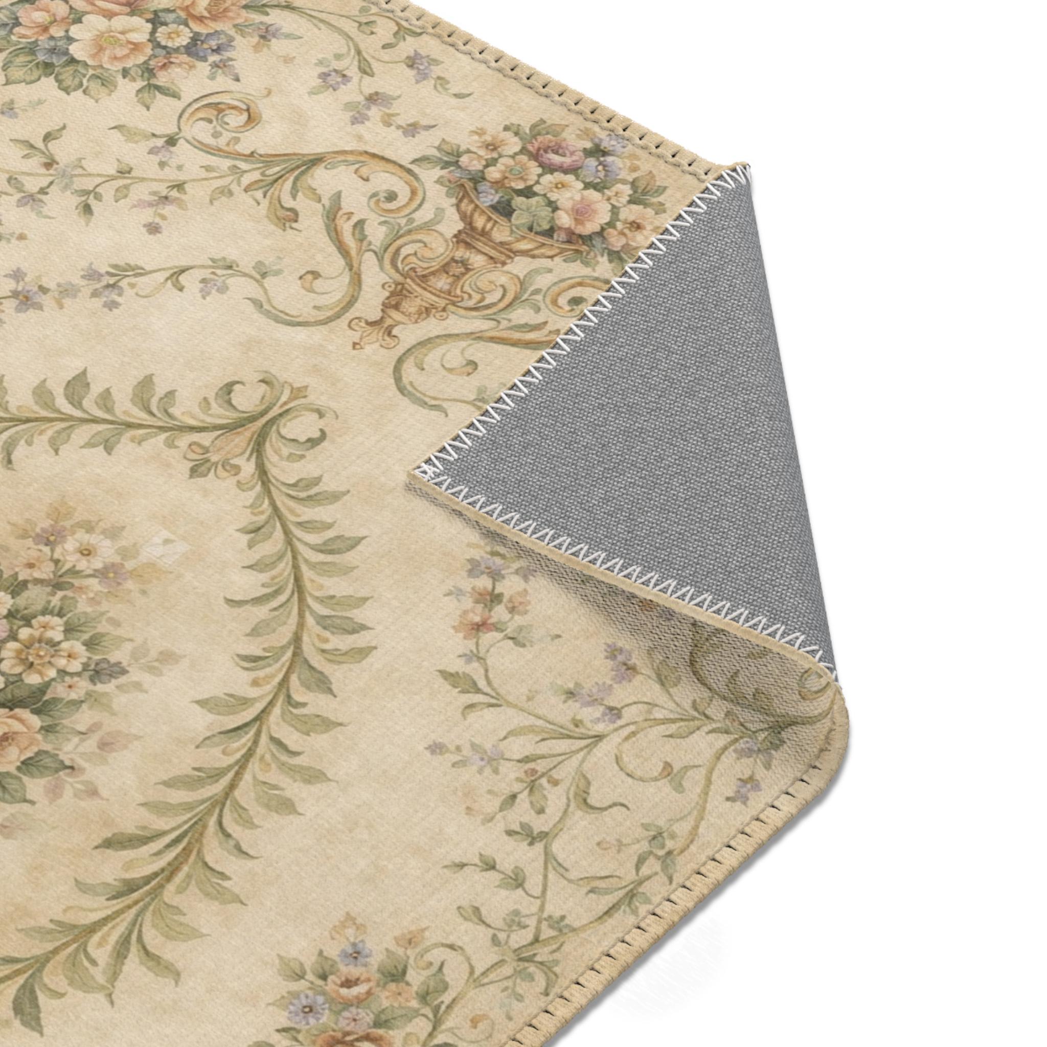 Cheerful Cottage Rug Floral Cottage Area Rug | Shabby Chic Beige Carpet, Romantic Farmhouse ...
