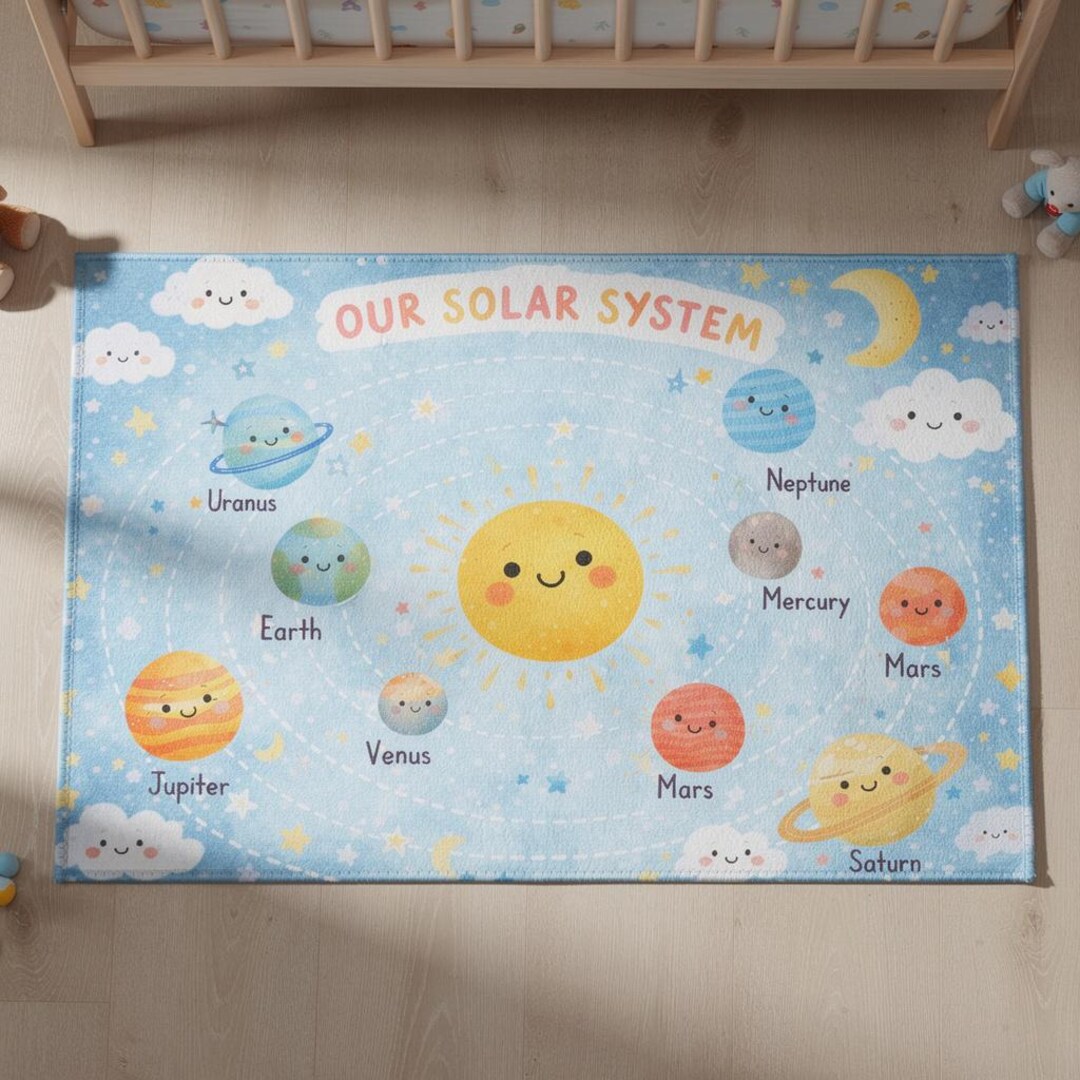Solar System Play Rug Solar System Kids Washable Rug Area Rugs | Nursery Playroom Baby Room ...