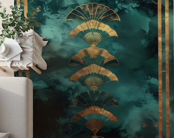 Emerald Green Art Deco Area Rug: Washable Non-Slip Glam Carpet