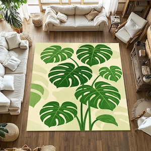 Tropical Monstera Area Rug, Botanical Decor, Tropical Monstera Leaf Area Rug ,Green Botanical Print Floor Mat for Living Room or Bedroom