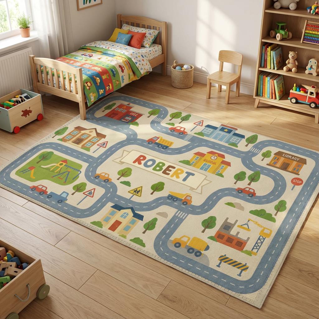 Personalized Kids Road Rug, Custom City Play Mat, Nursery Town Carpet ...