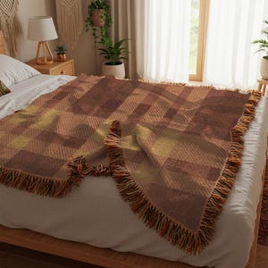 Rustic Plaid Woven Cotton Blanket: Farmhouse Fall Decor
