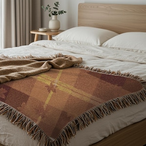 Autumn Plaid Throw Blanket: Woven Cotton Farmhouse Decor
