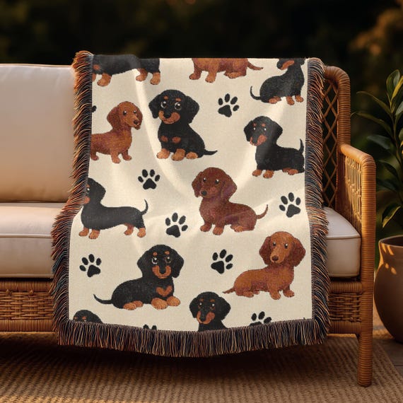 Dachshund Woven Blanket: Cute Sausage Dog Throw for Couch, Bed or