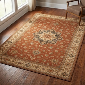 Terracotta Area Rug | Rust Oriental Medallion Design