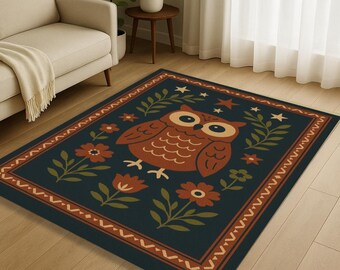 Alfombra de búho: alfombra de poliéster con estampado animal caprichoso