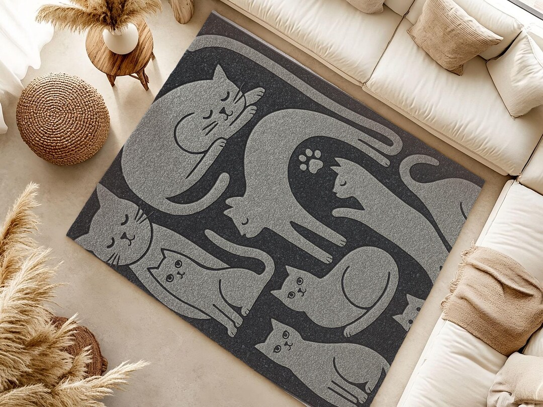 Scaring Cat Rug Black and Gray Cat Rug: Custom Washable Carpet for Pet Corners or ...