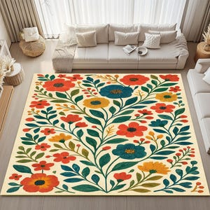Floral Area Rug ,Colorful Washable Runner for Hallway, Bedroom or Living Room,Non Slip Carpet | Housewarming Gift,Flower print area rug