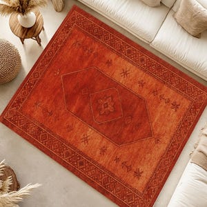 Red Area Rug for Living Room | Geometric Pattern Soft Floor Rug | Cozy Carpet for Home Decor
