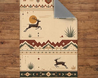 Southwestern Area Rug | Western Area Rug | Deer Area Rug | Tribal Geometric Rug | Rustic Cabin Rug | Lodge Decor | Washable Rug