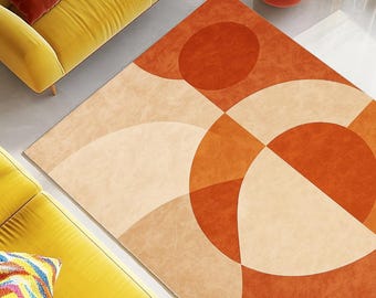 Modern Geometric Area Rug: Orange and Beige Abstract Design