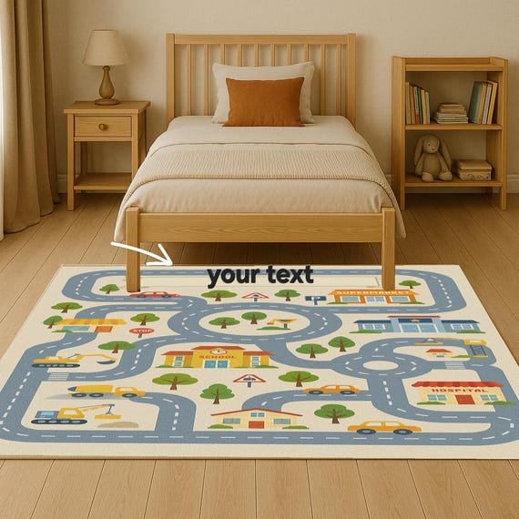 Custom Name Road Rug: Kids Playmat with Streets & Cars, Washable City Map
