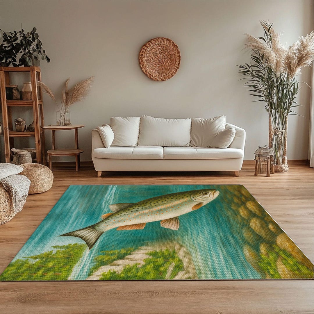 Custom Fish Rug – Lake House or Cabin Area Rug, Soft Nature Floor Decor ...