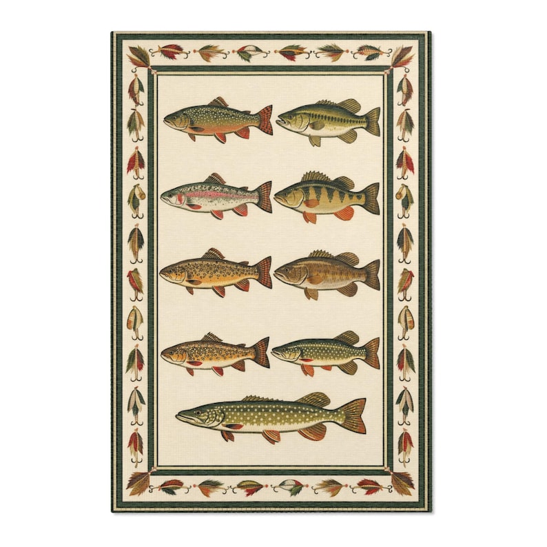 Fish Identification Rug Fish Area Rug | Rustic Lake House Cabin Decor - Etsy