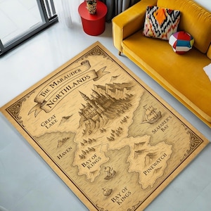 Adventure World Map Rug for Kids – Soft Educational Playroom Carpet, Travel Theme Nursery Decor