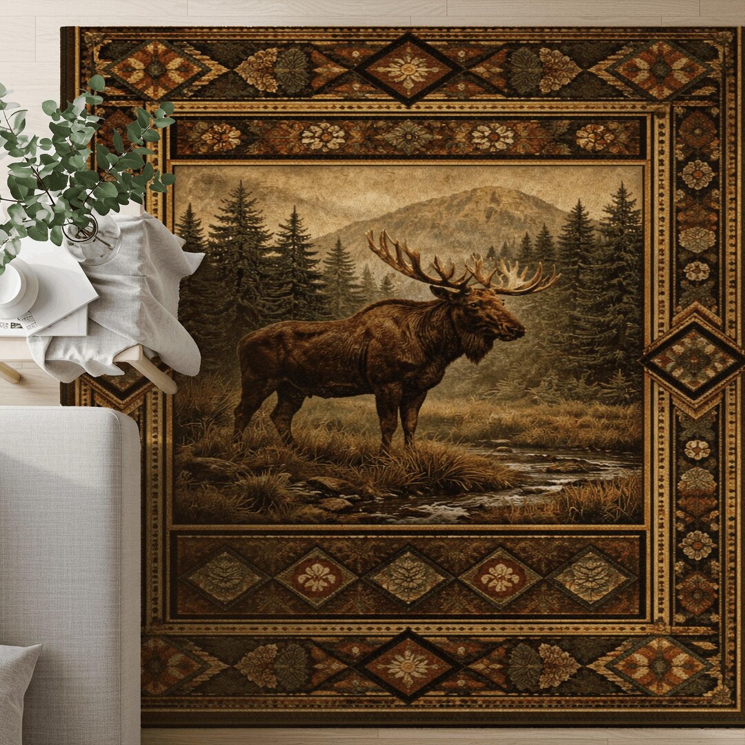 Rustic Moose Area Rug | Cabin Lodge Woodland Decor - Etsy