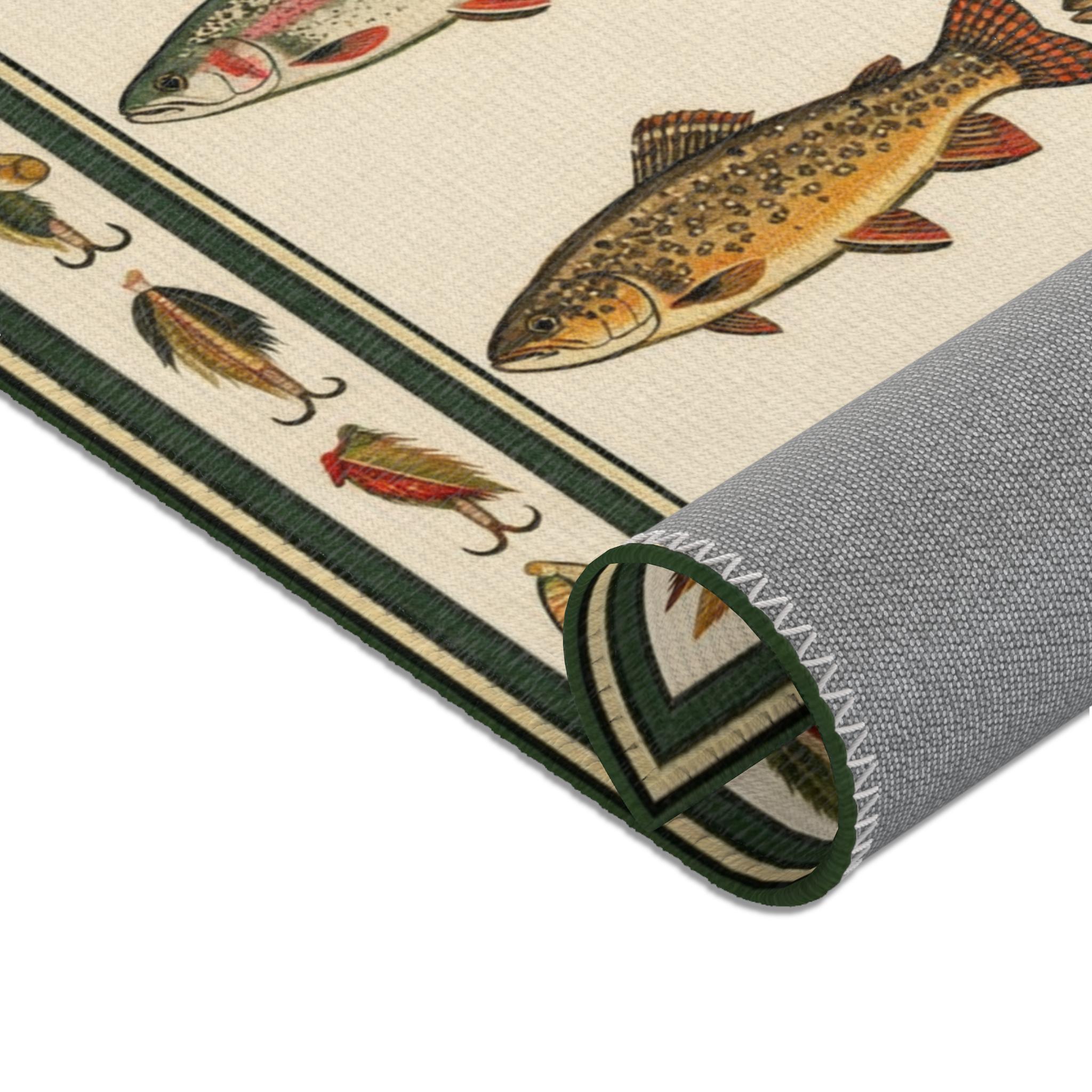 Outdoor Fish Rug Patterns Fish Area Rug | Rustic Lake House Cabin Decor - Etsy