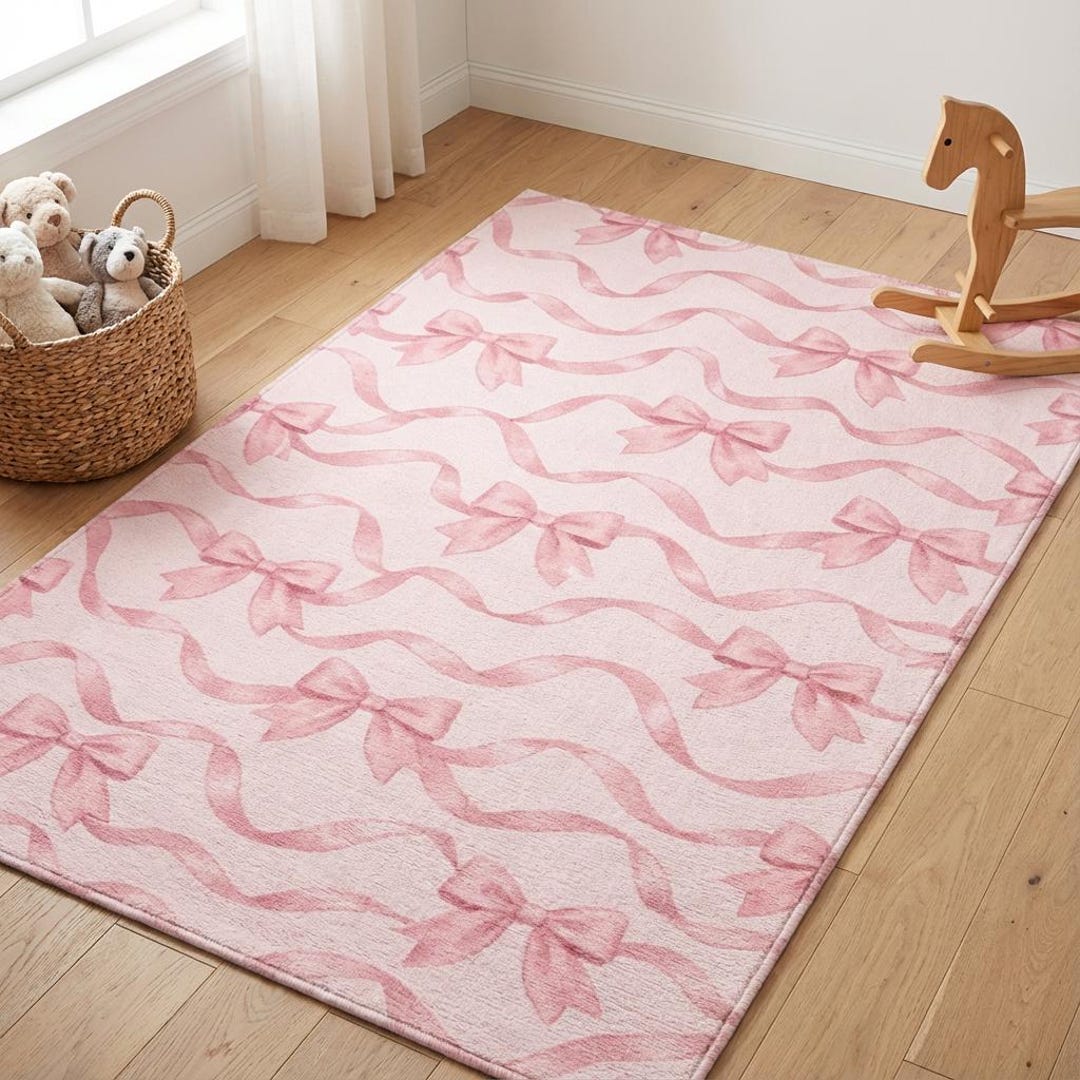 Coquette Rug Pink Bow Area Rug | Coquette Pastel Ribbon Carpet - Etsy