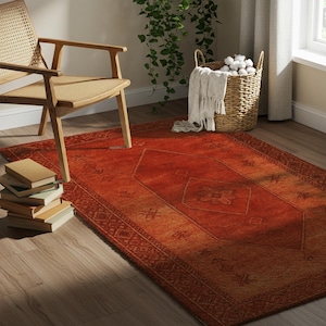 Rust Red Area Rug: Geometric Boho Carpet for Living Room and Bedroom