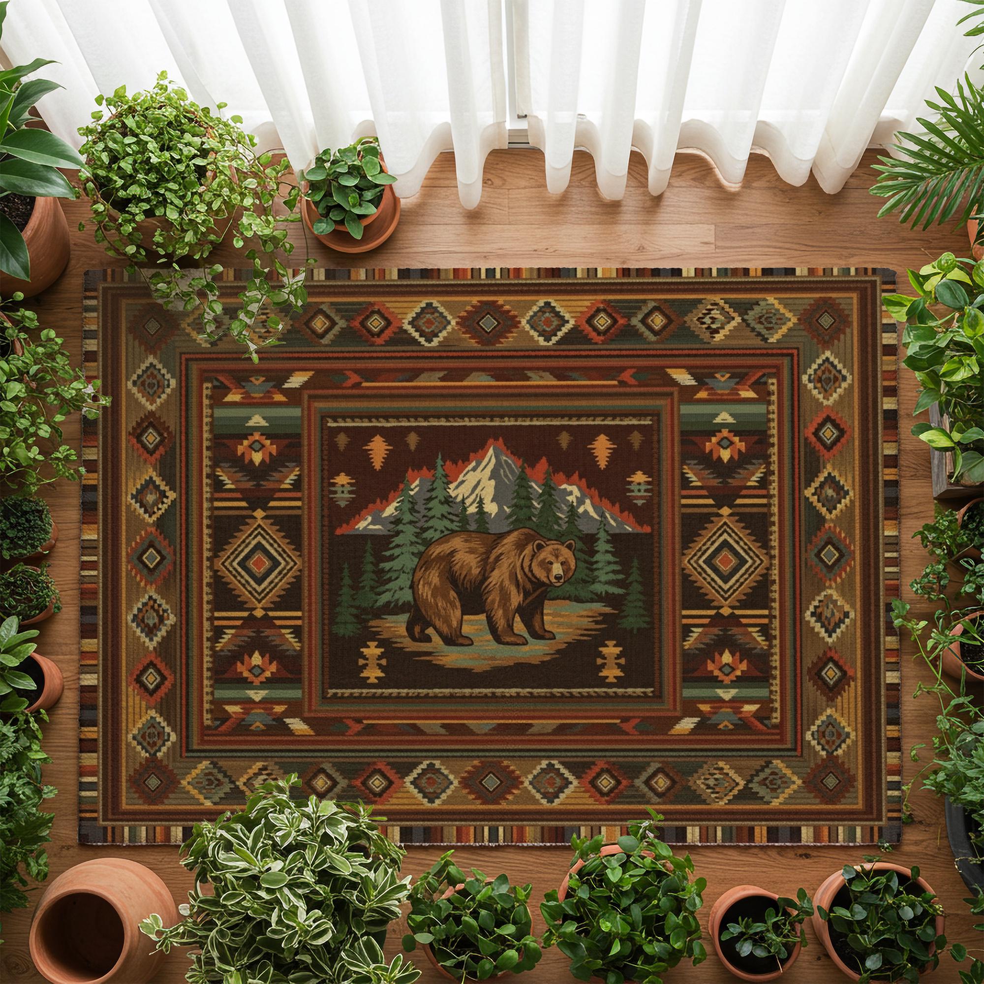 Rustic Bear Area Rug: Cabin Lodge Mountain Decor Washable Non-slip ...